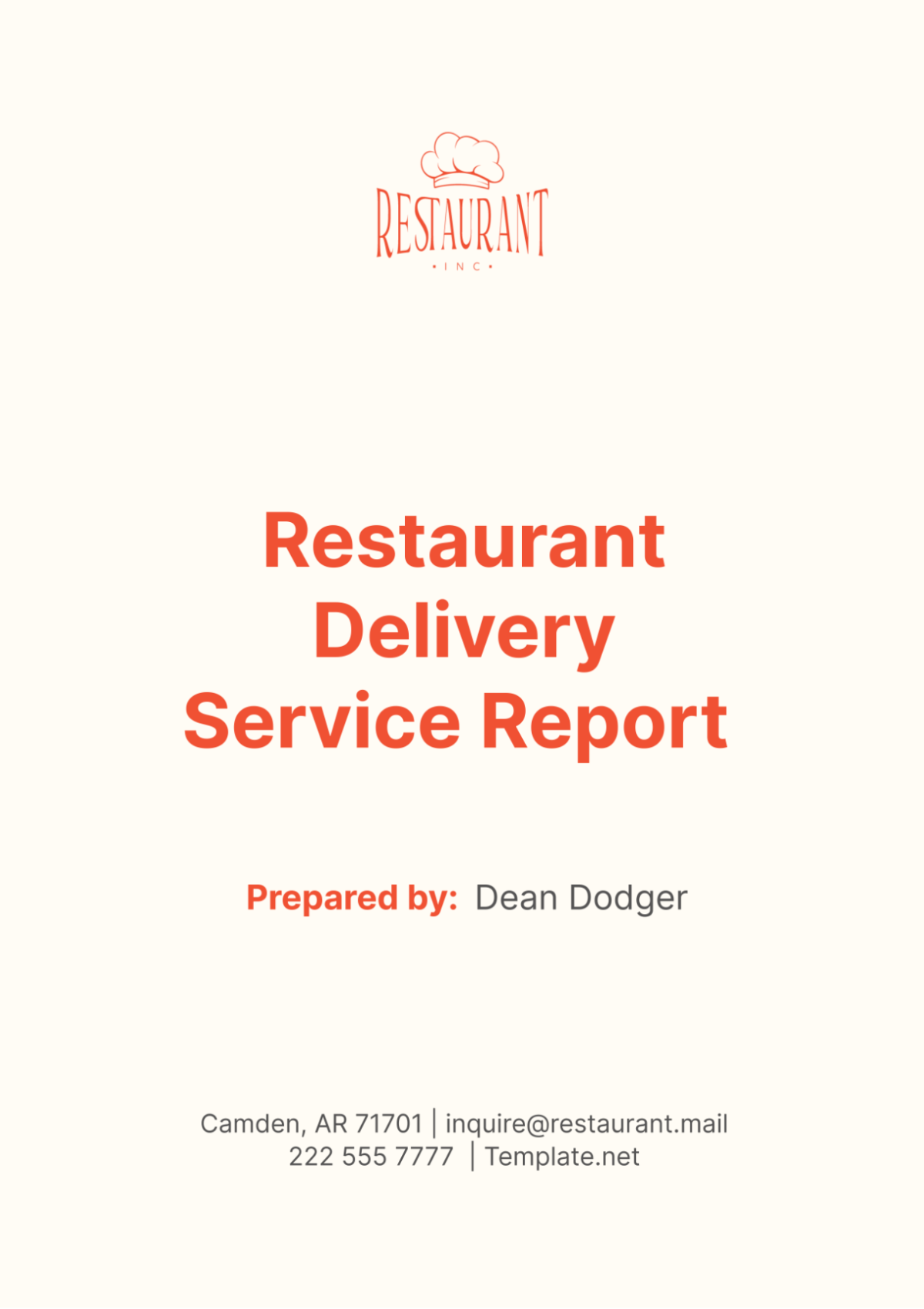 Restaurant Delivery Service Report Template - Edit Online & Download