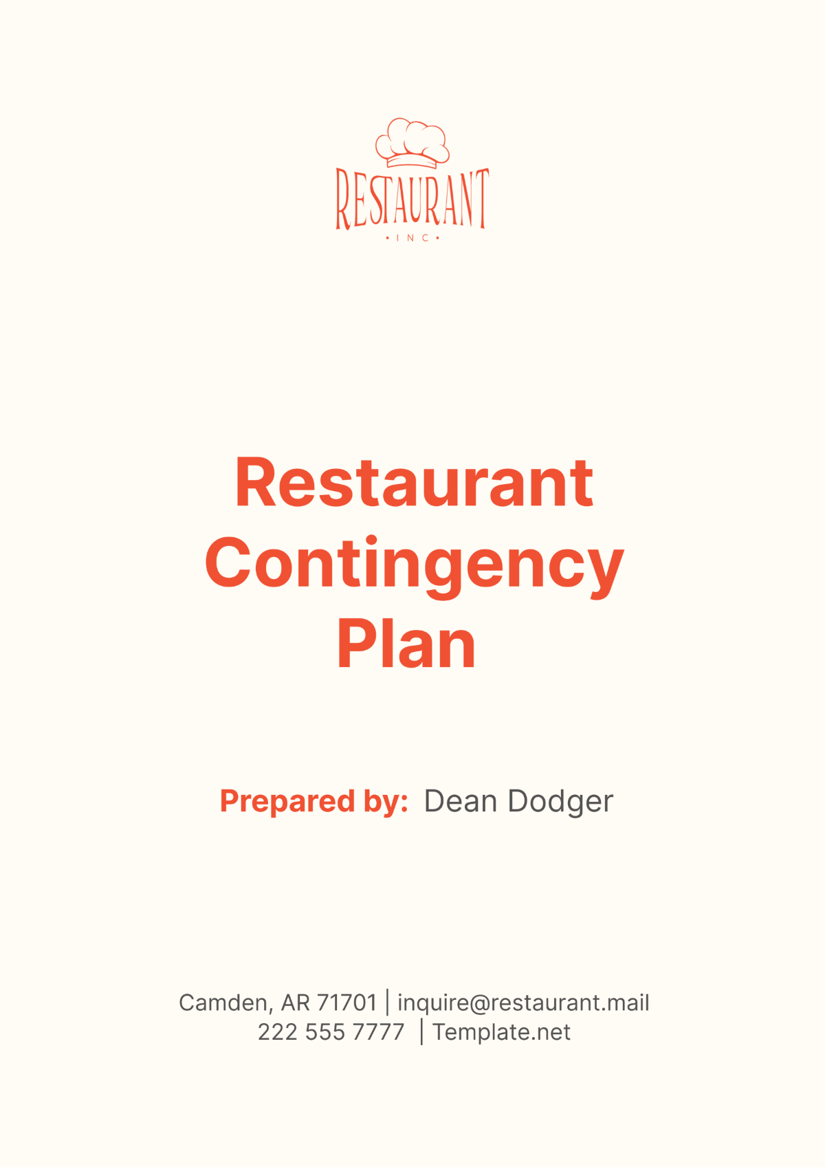 Restaurant Contingency Plan Template - Edit Online & Download