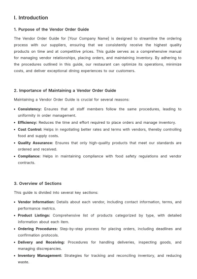 Free Restaurant Vendor Order Guide Template to Edit Online