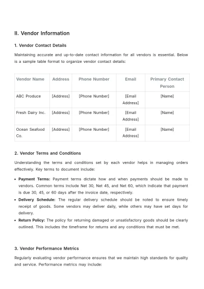 Free Restaurant Vendor Order Guide Template to Edit Online