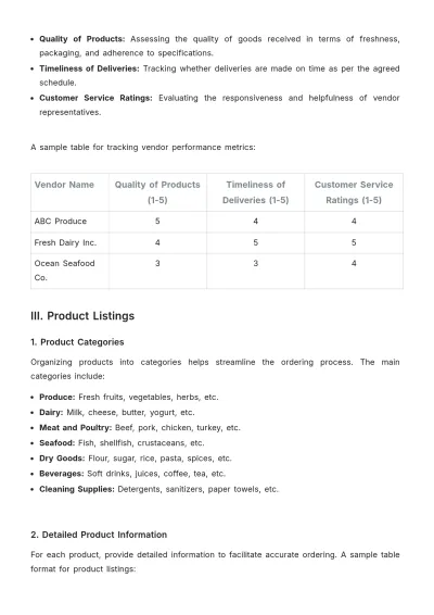Free Restaurant Vendor Order Guide Template to Edit Online
