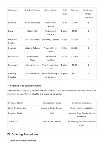 Free Restaurant Vendor Order Guide Template to Edit Online