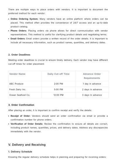 Free Restaurant Vendor Order Guide Template to Edit Online