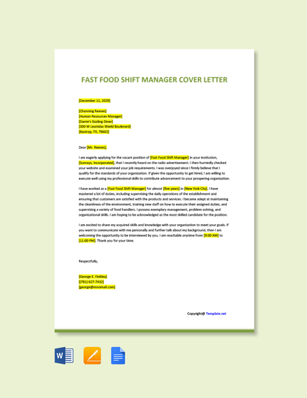 Food Production Manager Cover Letter Template Google Docs Word 