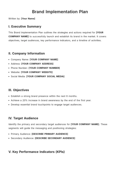 Free Brand Implementation Plan Template to Edit Online