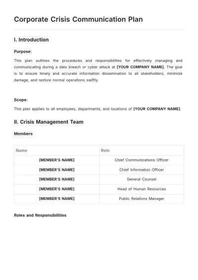 Free Corporate Crisis Communication Plan Template to Edit Online