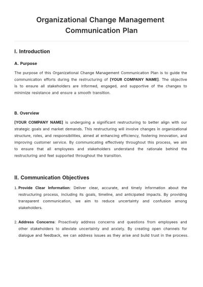 Free Organizational Change Management Communication Plan Template to Edit Online