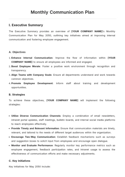 Free Monthly Communication Plan Template to Edit Online