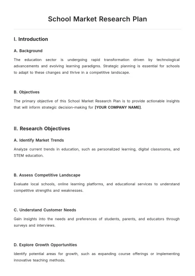 Free School Market Research Plan Template to Edit Online