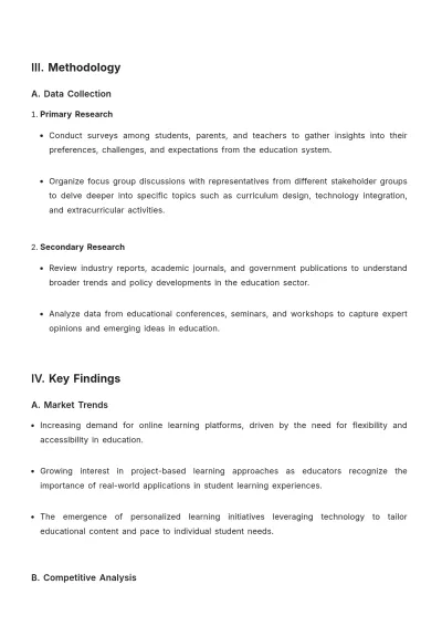 Free School Market Research Plan Template to Edit Online