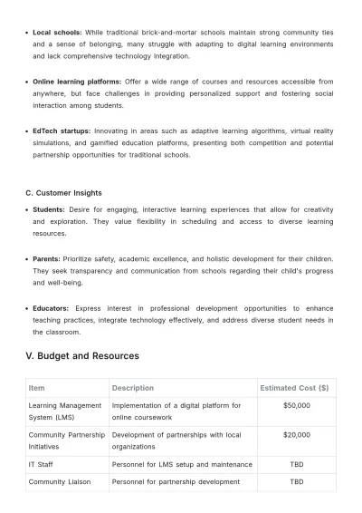 Free School Market Research Plan Template to Edit Online
