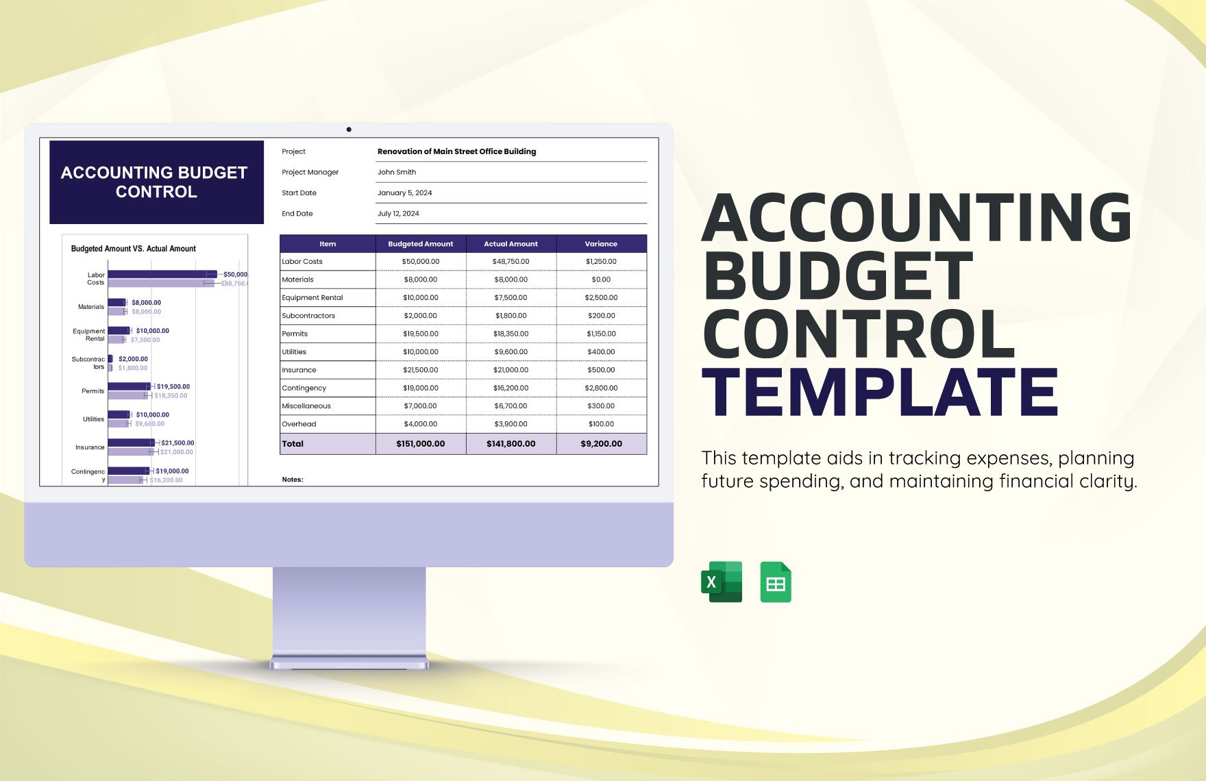 Accounting Budget Control Template in Excel, Google Sheets