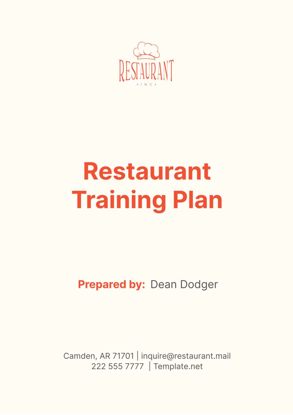 Restaurant Training Plan Template - Edit Online & Download