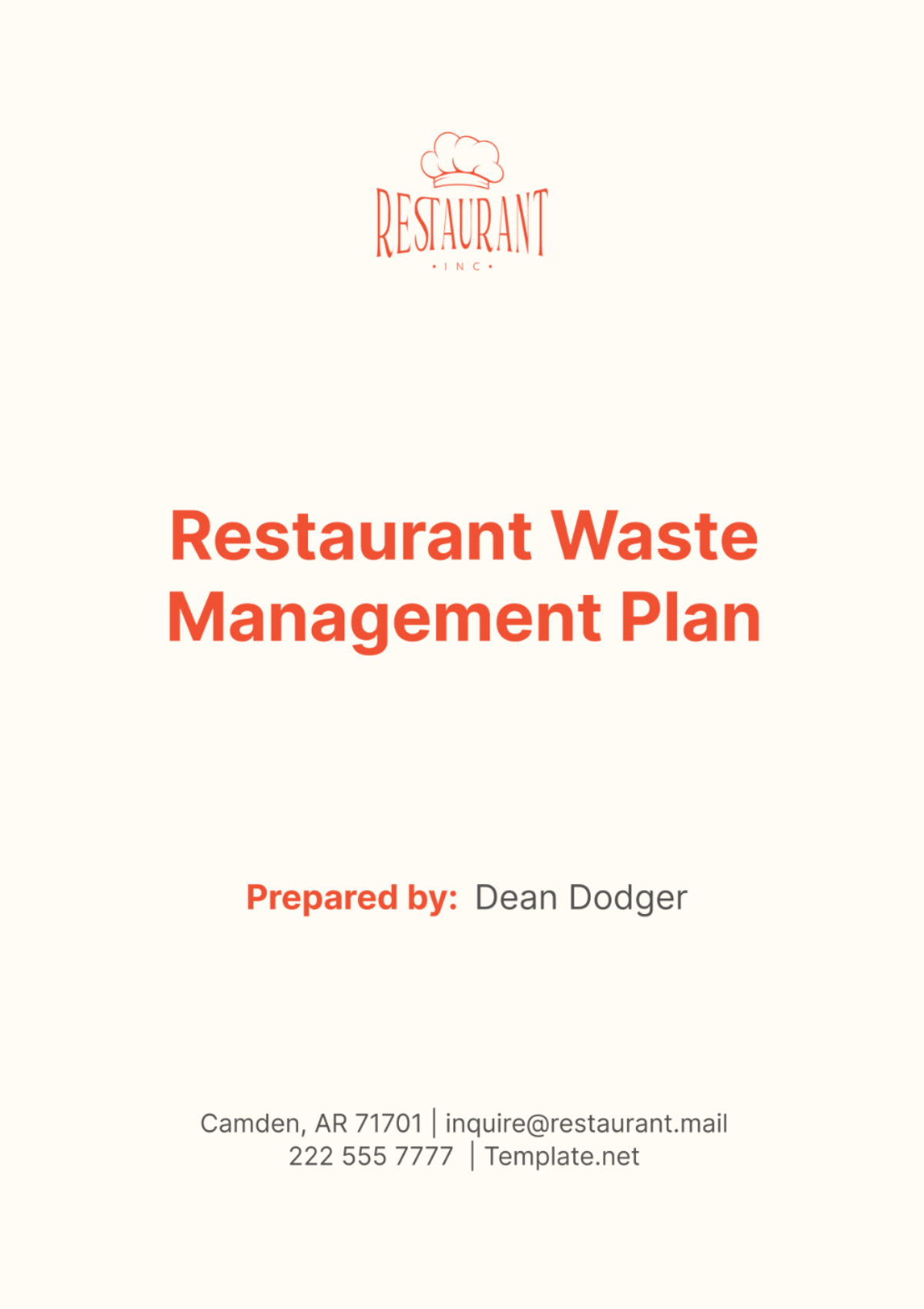 Restaurant Waste Management Plan Template - Edit Online & Download