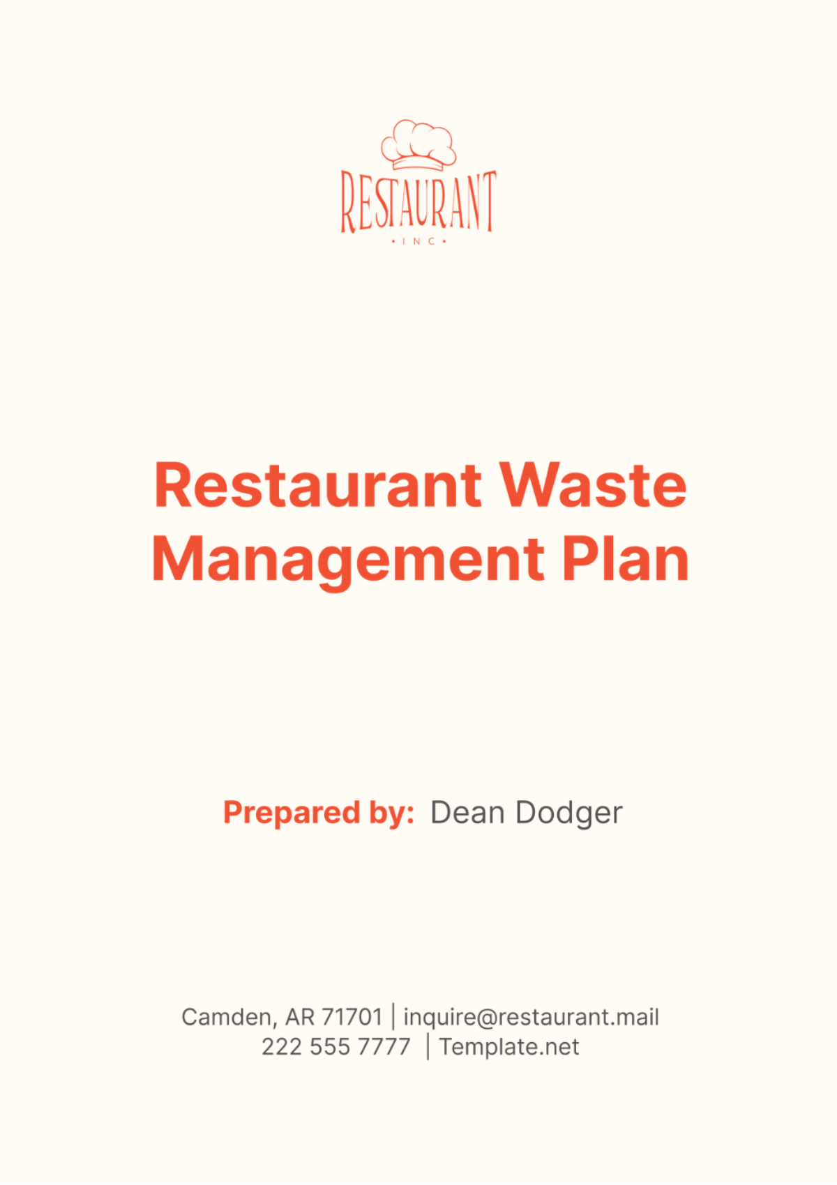 Free Restaurant Waste Management Plan Template