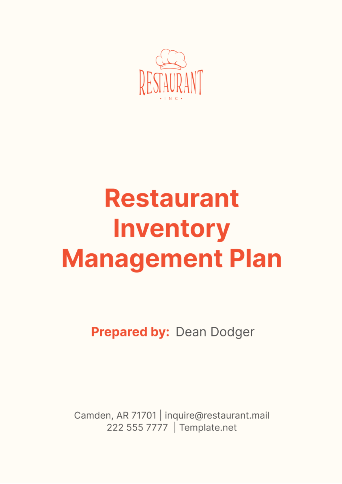 Free Restaurant Inventory Management Plan Template