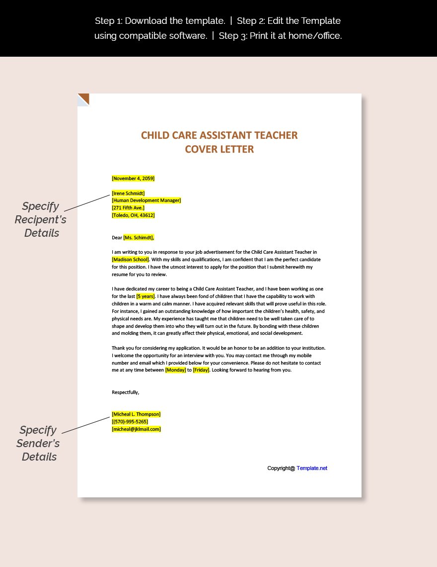cover letter examples for childcare assistant