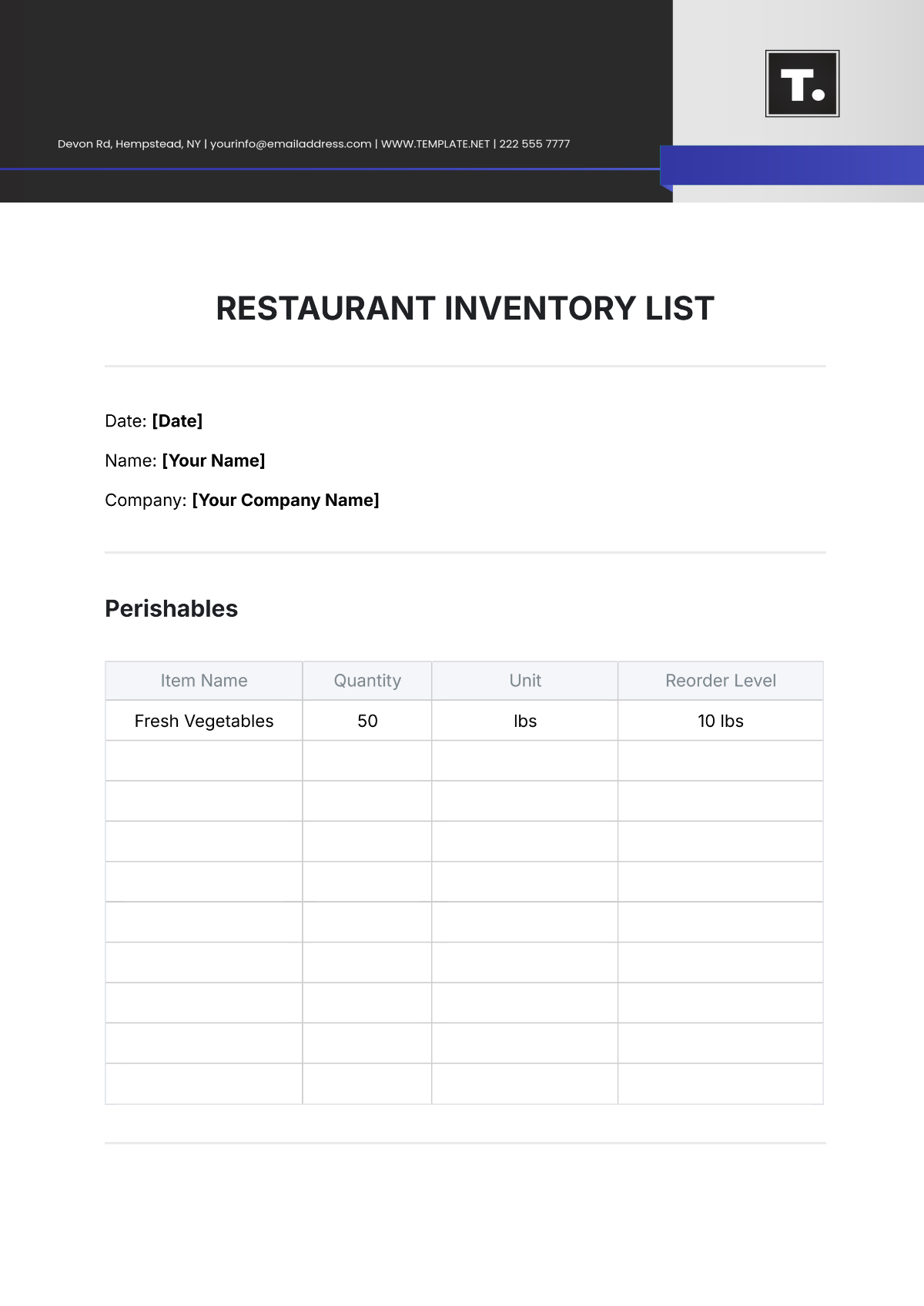 Restaurant Inventory List Template - Edit Online & Download