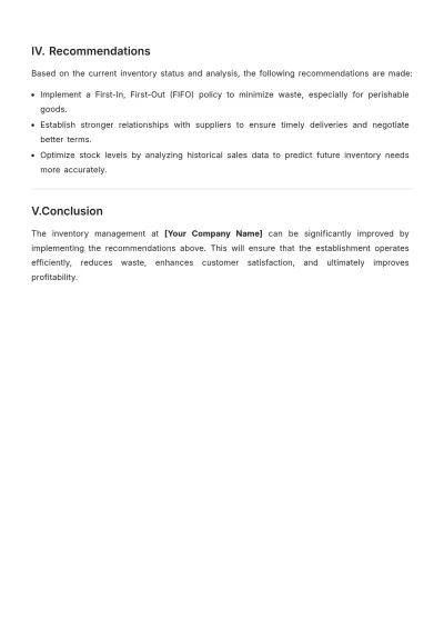 Free Restaurant Inventory Report Template to Edit Online