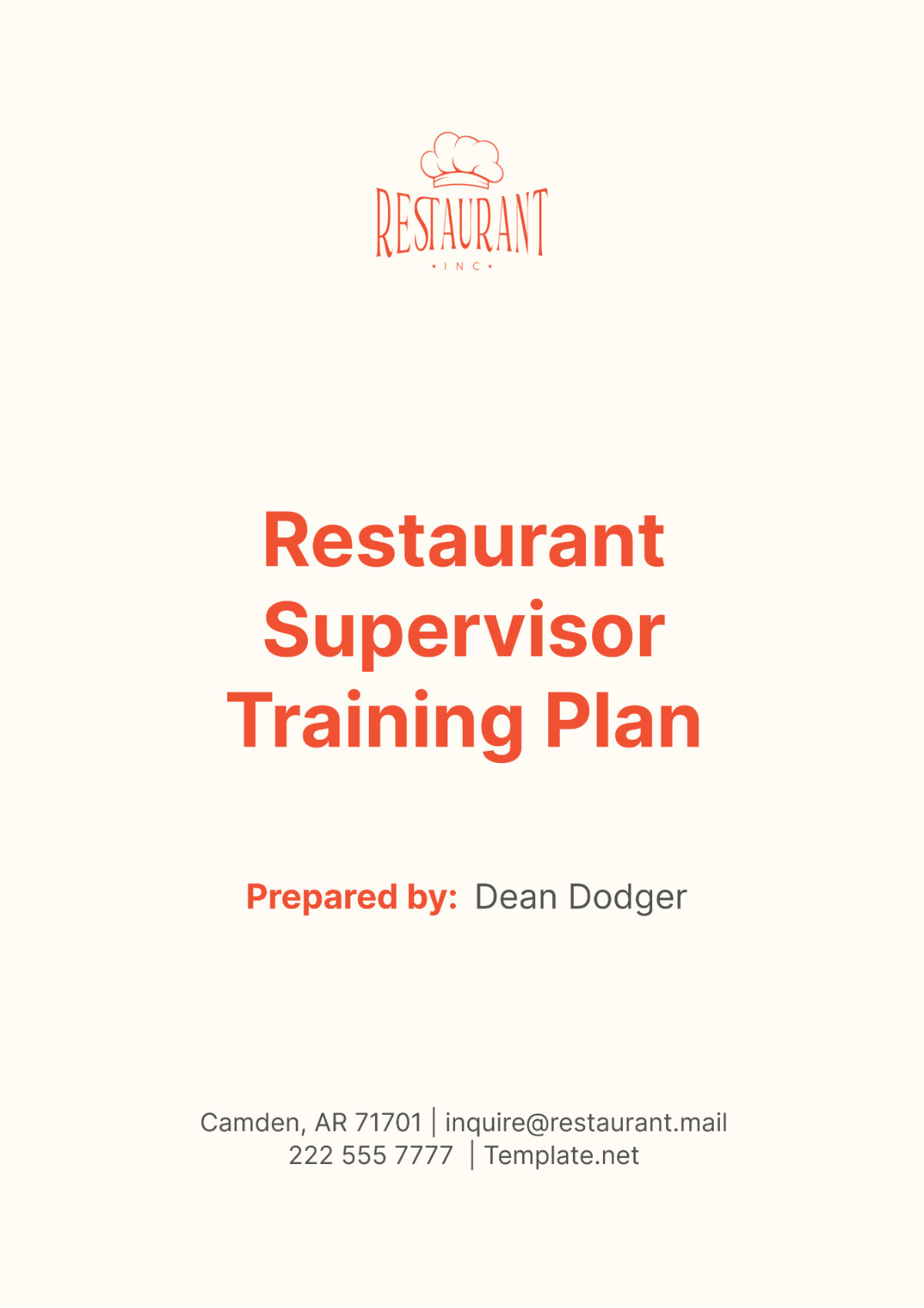 Restaurant Supervisor Training Plan Template - Edit Online & Download