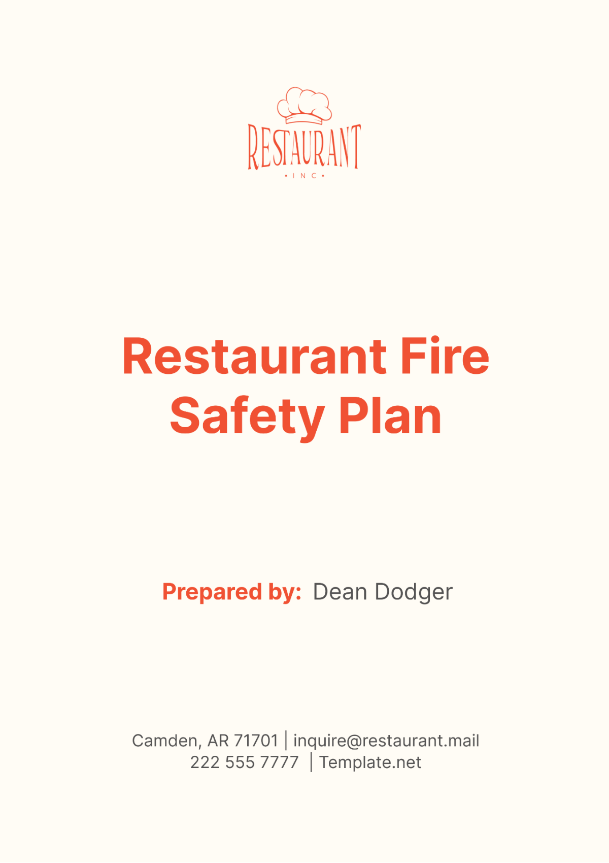 Restaurant Fire Safety Plan Template - Edit Online & Download