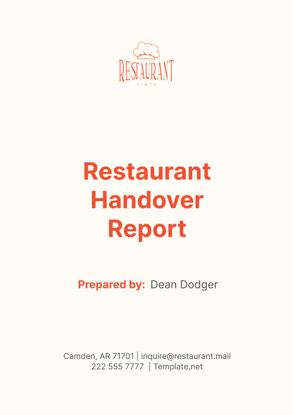 Restaurant Handover Report Template - Edit Online & Download