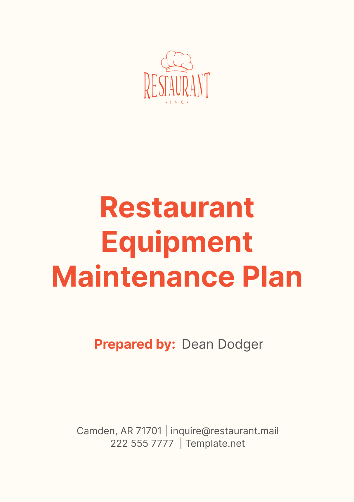 Restaurant Equipment Maintenance Plan Template - Edit Online & Download