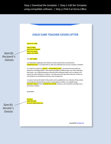 child care educator cover letter sample