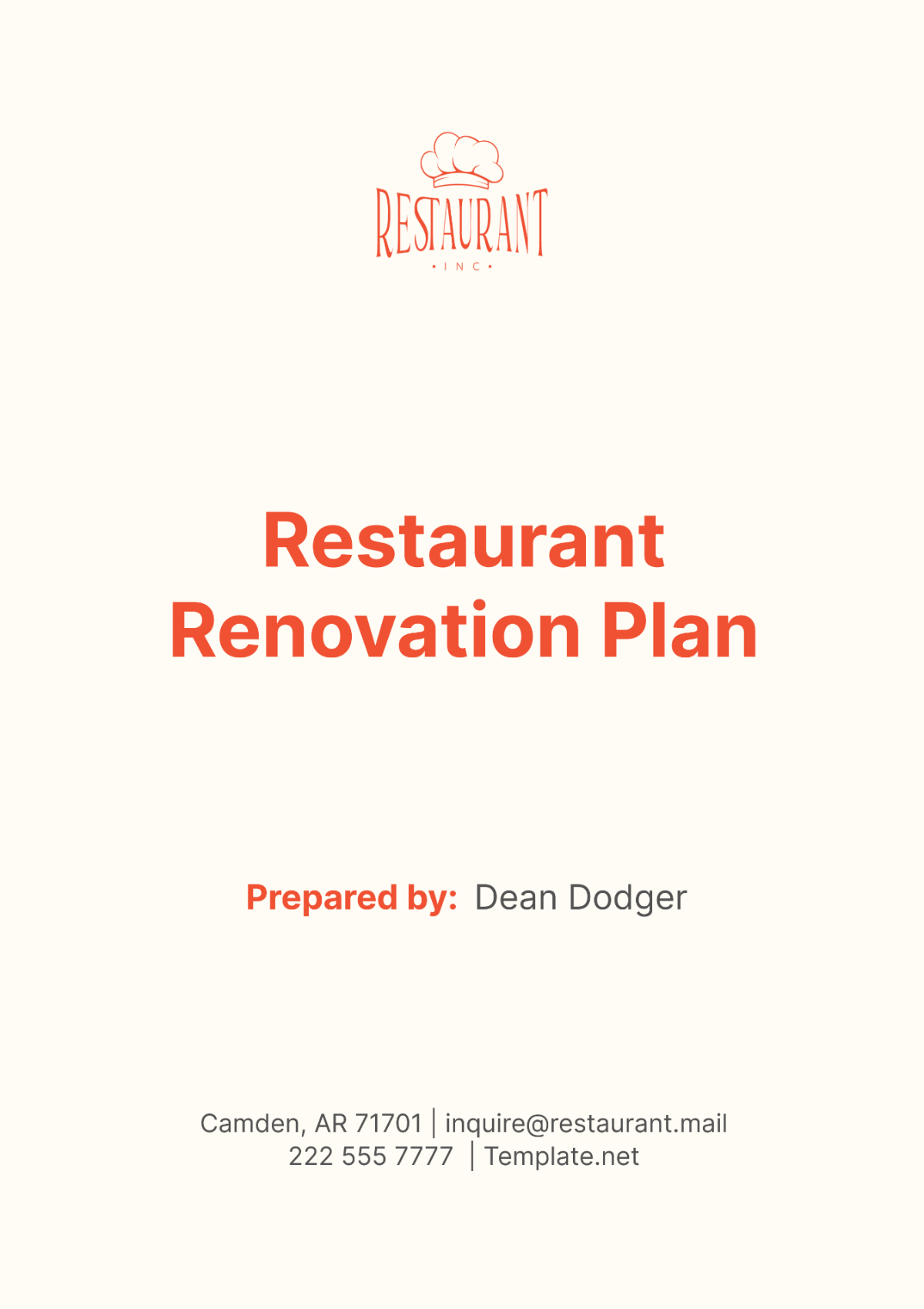 Restaurant Renovation Plan Template - Edit Online & Download