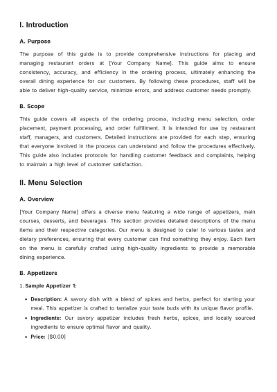 Free Restaurant Order Guide Template to Edit Online