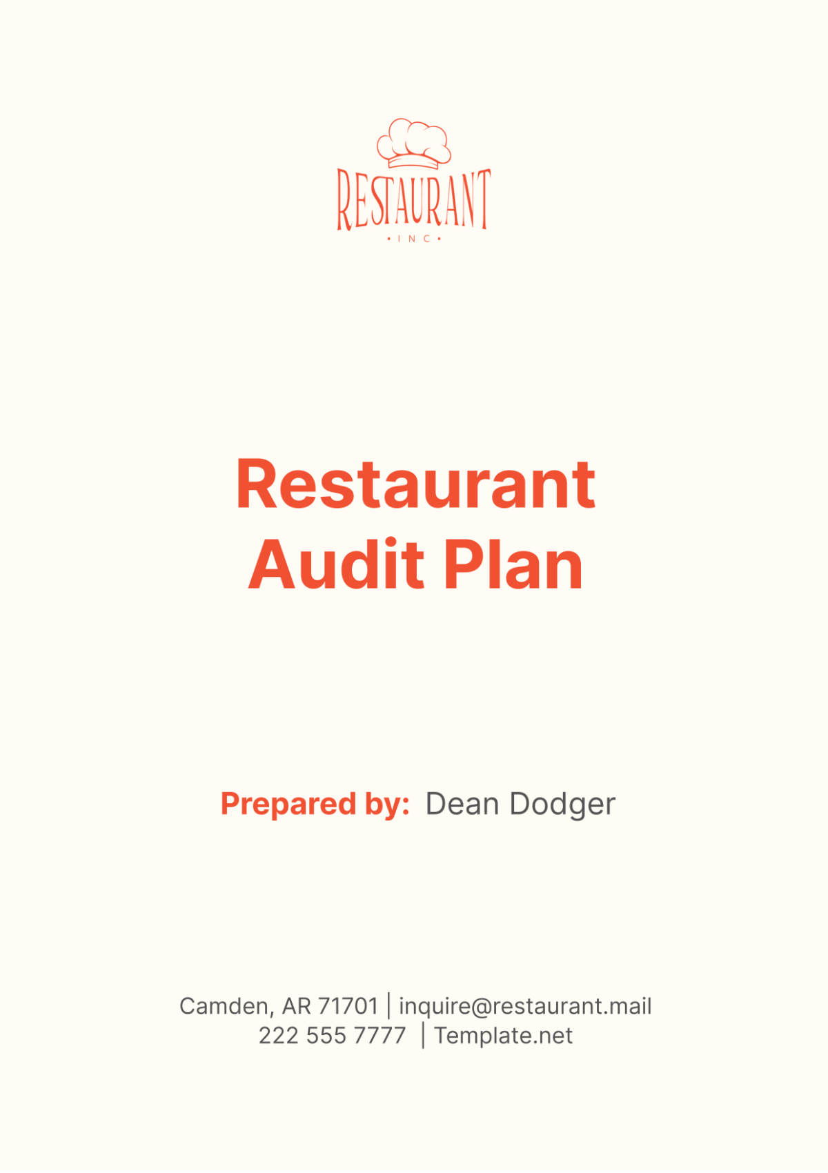 Restaurant Audit Plan Template - Edit Online & Download