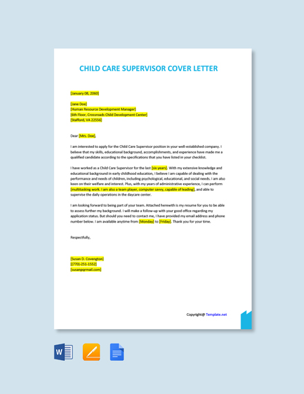 cover letter for child care center director