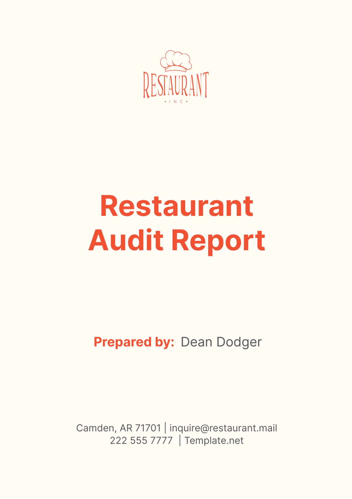 Restaurant Audit Report Template - Edit Online & Download