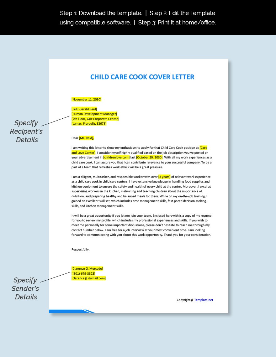 Child Care Cook Cover Letter