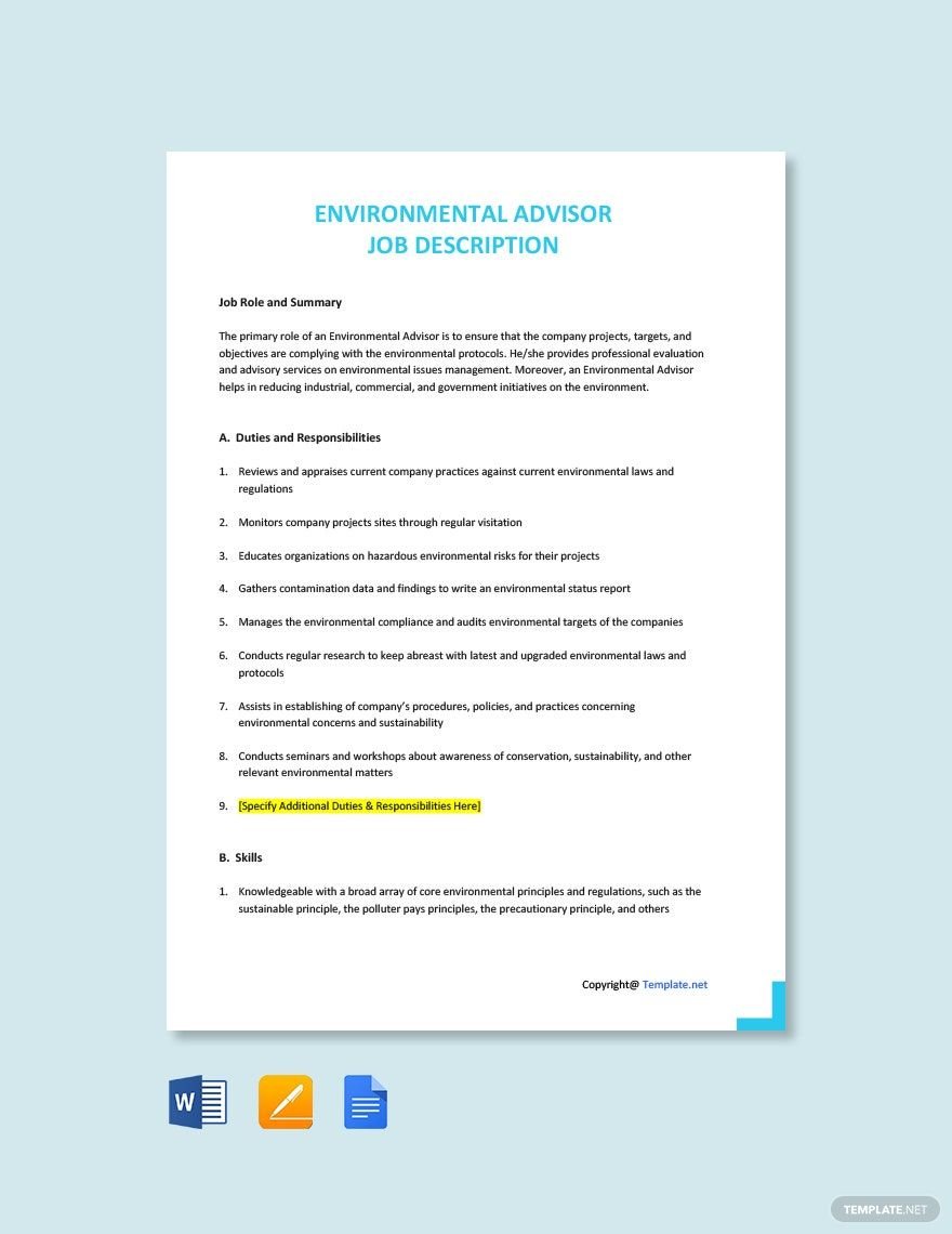 Environmental Advisor Job Description Template