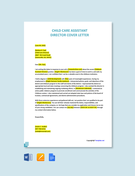 cover letter for child care assistant