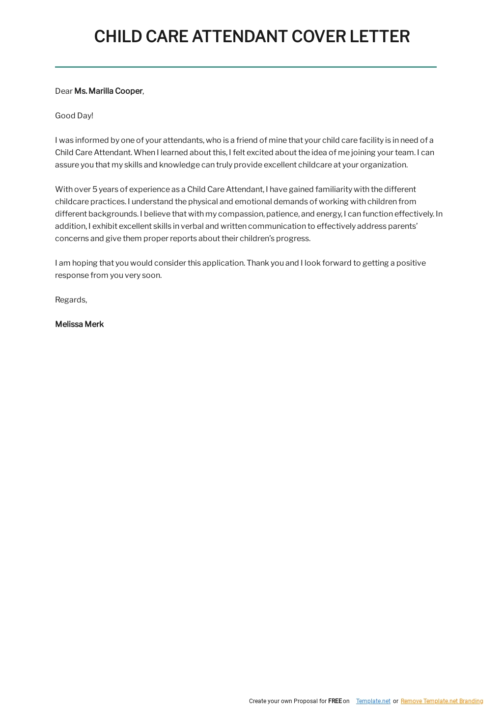 Free Child Care Attendant Cover Letter Template.jpe
