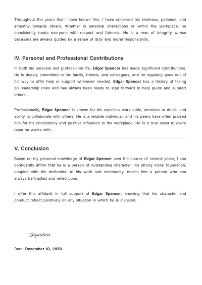 Free Affidavit of Support Character Template to Edit Online