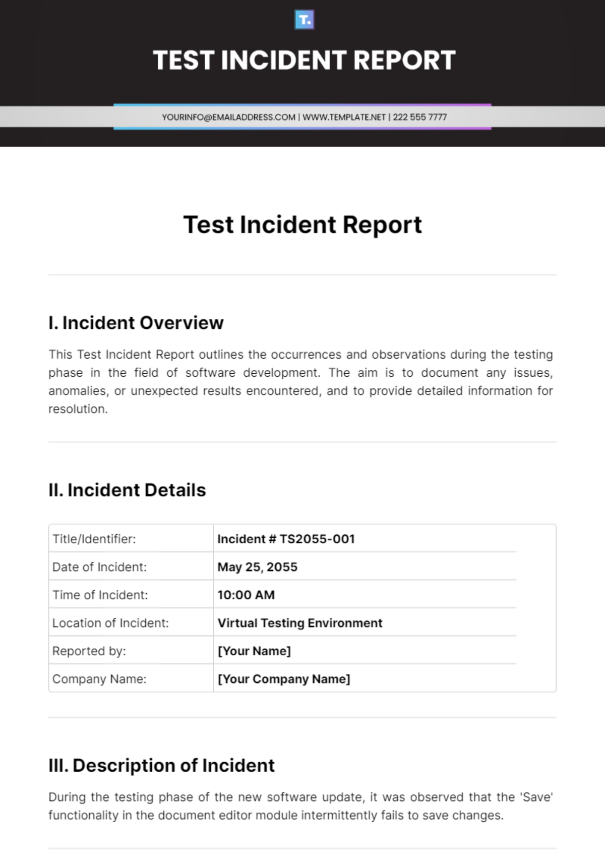 Test Incident Report Template - Edit Online & Download