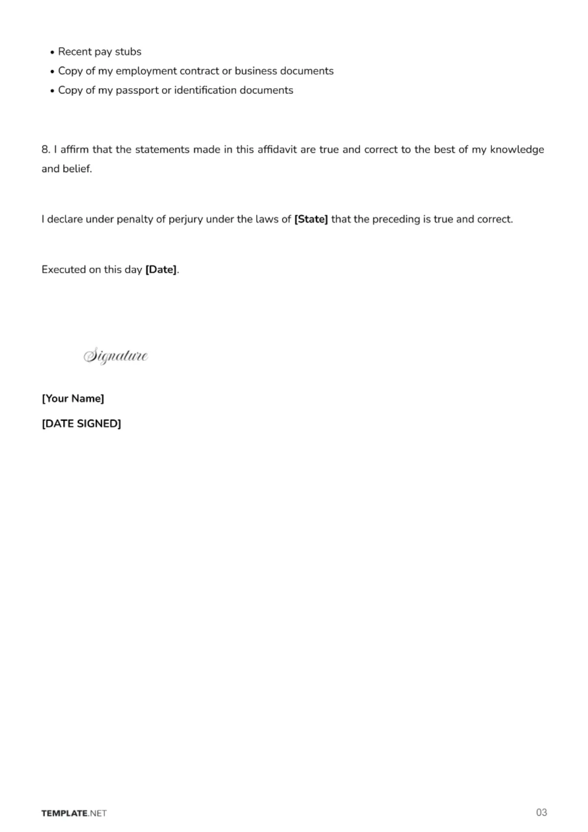 Free Blank Affidavit Of Support Template to Edit Online