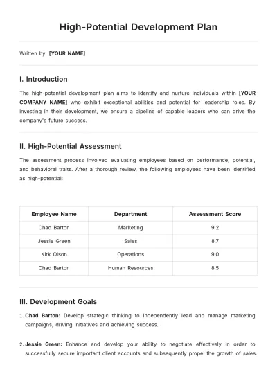 Free High-Potential Development Plan Template to Edit Online