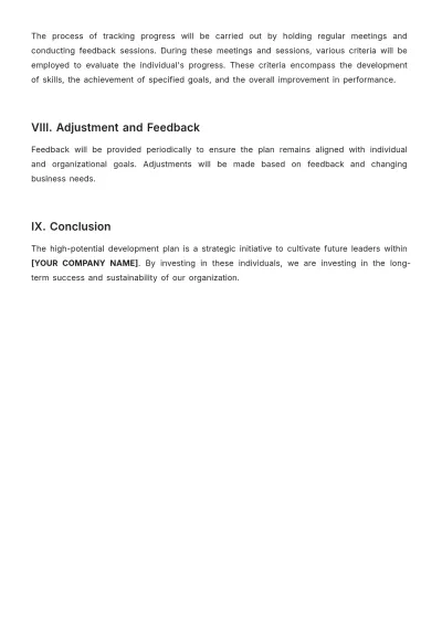 Free High-Potential Development Plan Template to Edit Online