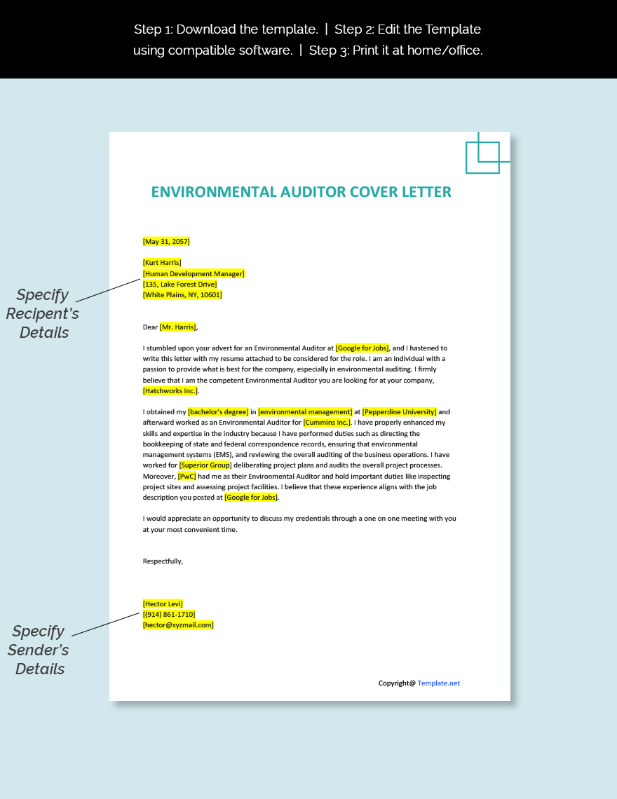 Environmental Auditor Cover Letter