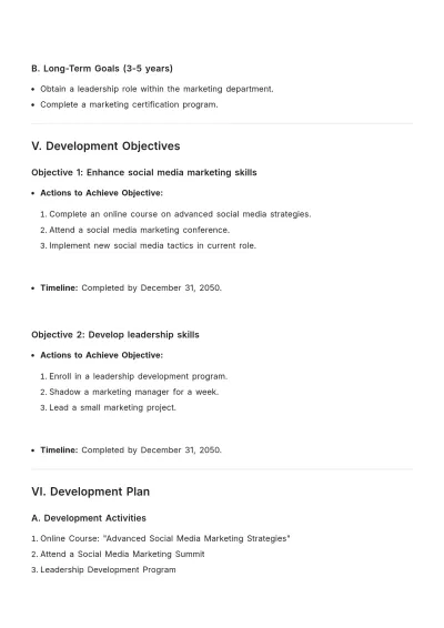 Free Employee Personal Development Plan Template to Edit Online