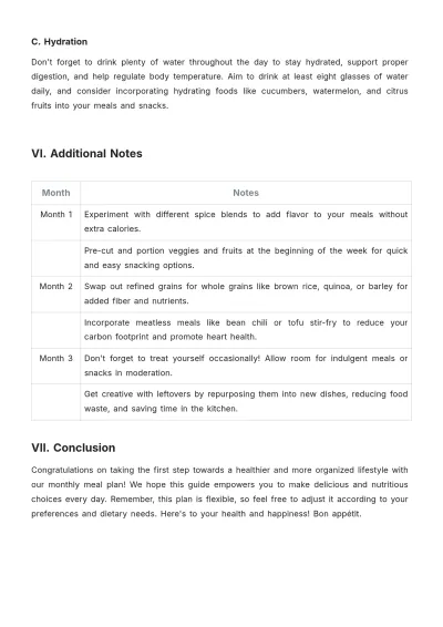 Free Monthly Meal Plan Template to Edit Online