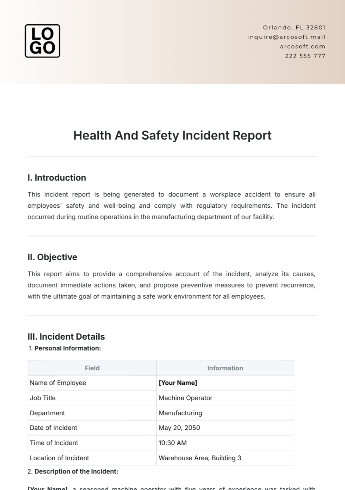 Health And Safety Incident Report Template - Edit Online & Download