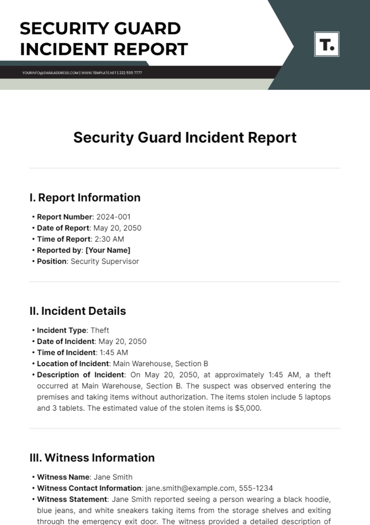 Security Guard Incident Report Template - Edit Online & Download