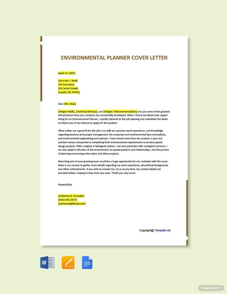 Environmental Planner Cover Letter