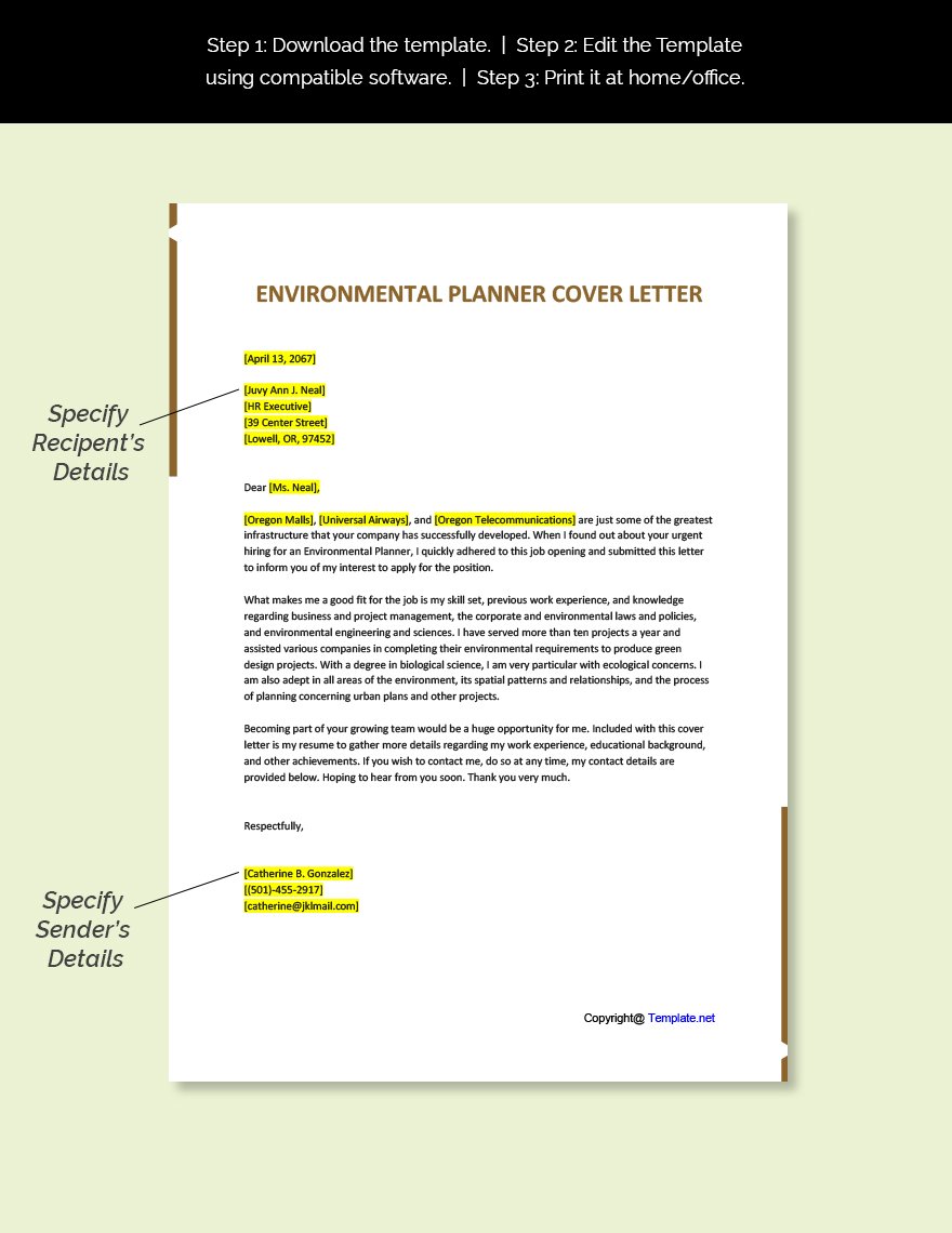 Environmental Planner Cover Letter