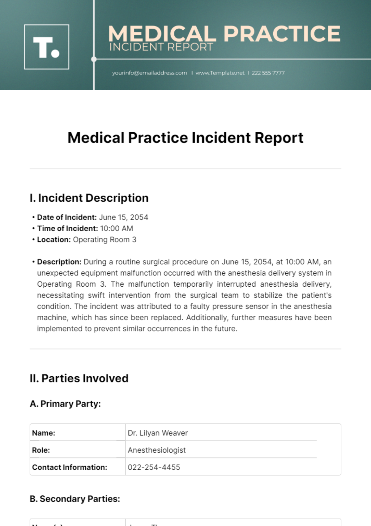 Medical Practice Incident Report Template - Edit Online & Download